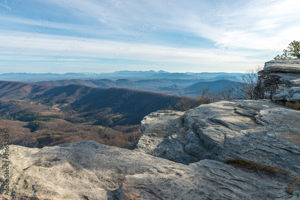 Overlook of Blue Ridge mountains from cliff