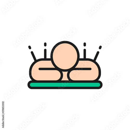 Body acupuncture, massage flat color line icon. Isolated on white background