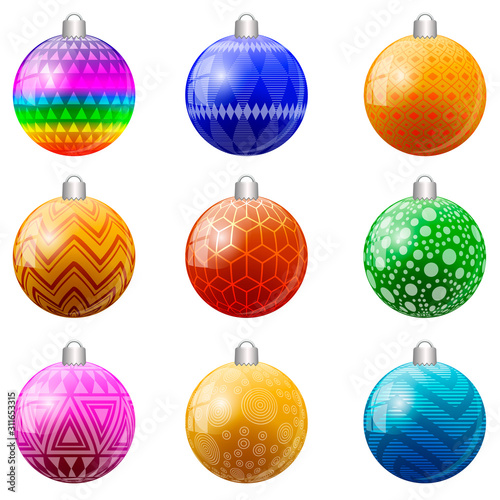 Set of color Christmas balls. Vector illustration.