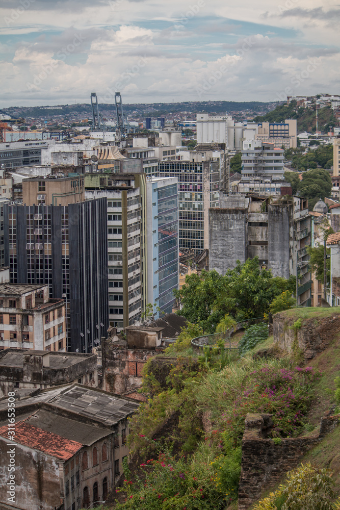Fototapeta premium Ramshackle buildings in the lower city of Salvador, Bahia, Brazil, South America