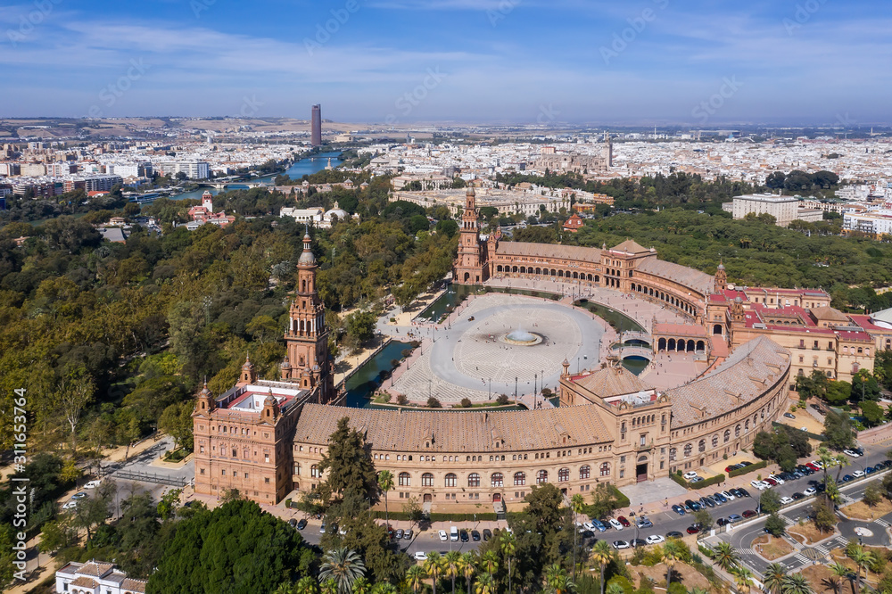 Naklejka premium aerial view of Plaza De Espana Sevilla