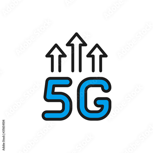 5G wireless internet flat color line icon. Isolated on white background