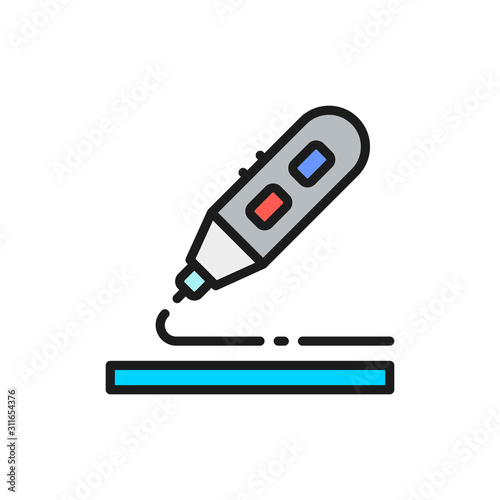 Hand 3d printer flat color line icon. Isolated on white background