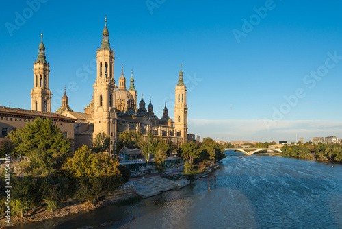 The ancient church Basilica del Pillar near the river Ebro in the Spanish city Zaragoza