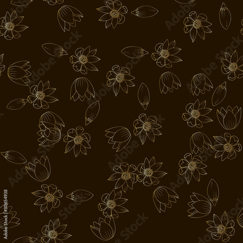 seamless pattern with different flowers in doodle style