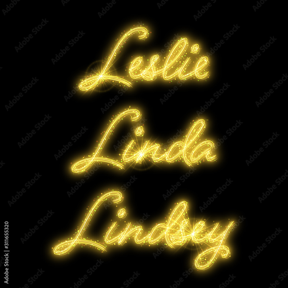 Female names made of sparkler. Design element for birthday card, bridal shower or wedding invitation Female names made of sparkler. Design element for birthday card, bridal shower or wedding invitation