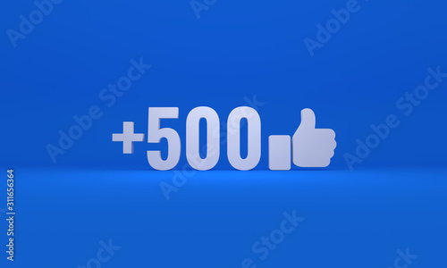 500 Facebook like 3D icon isolated on blue background. Social media concept background.	