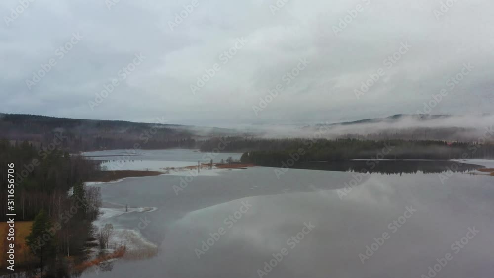 Aerial shot of a Swedish landscape at the start of the winter. Aerial shot of a Swedish landscape at the start of the winter.