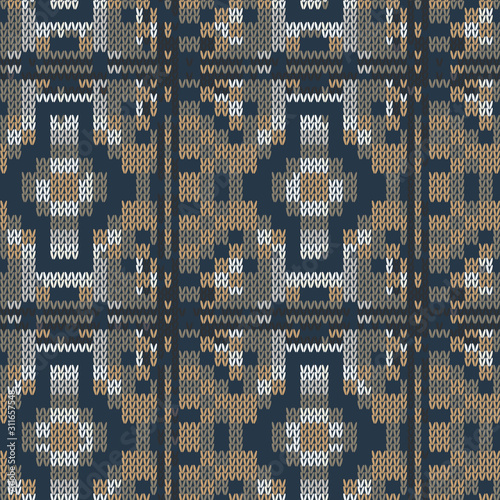 Dark tweed knit stitch effect vector texture. Masculine dark geometric seamless melang pattern. Hand knitting sweater material. Close up fabric textile craft background. Homespun allover print swatch.