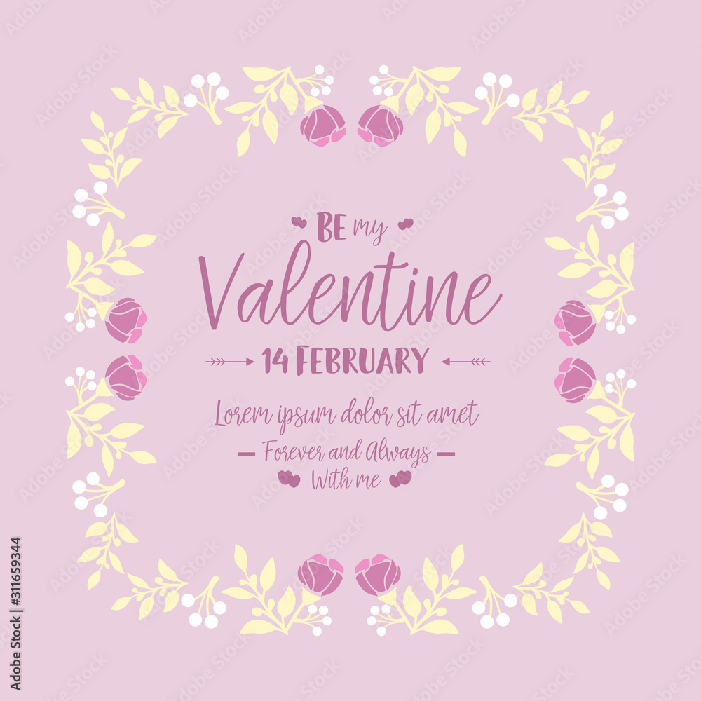 Happy valentine greeting card frame design, with beautiful crowd of pink and white flower. Vector