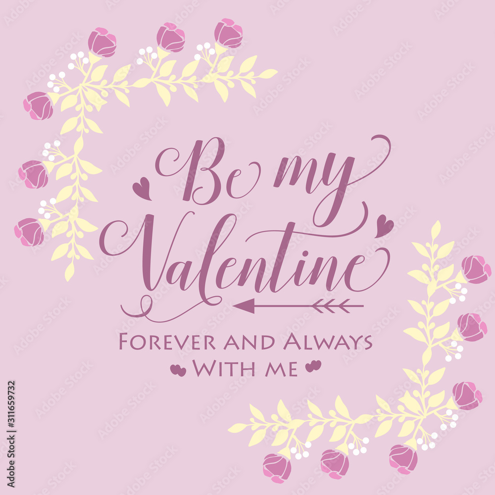 Happy valentine elegant card with pink and white of wreath decoration frame. Vector
