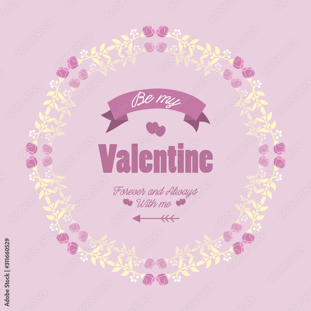 Pink and white flower frame, for Happy Valentine elegant greeting card. Vector