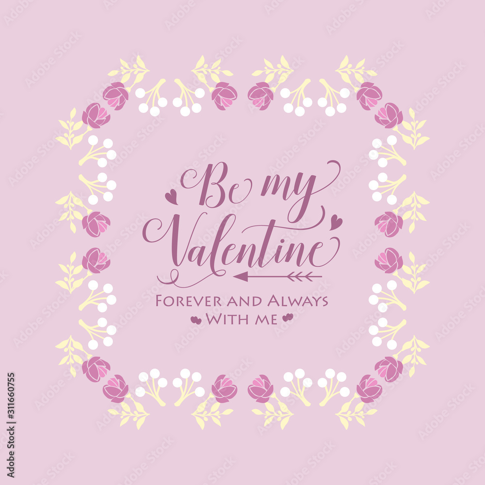 Cute decoration of pink and white flower frame for happy valentine unique invitation card design. Vector