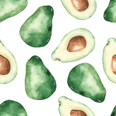 Acrylglasbilder Avocadomuster Aquarell Avocado Muster Sanftes Grün  © MarinaErmakova