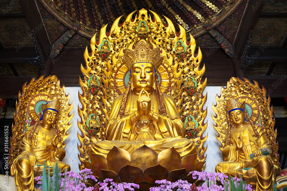 Fototapeta premium Shanghai,China-September 16, 2019: Buddha statue at Longhua temple in Shanghai, China