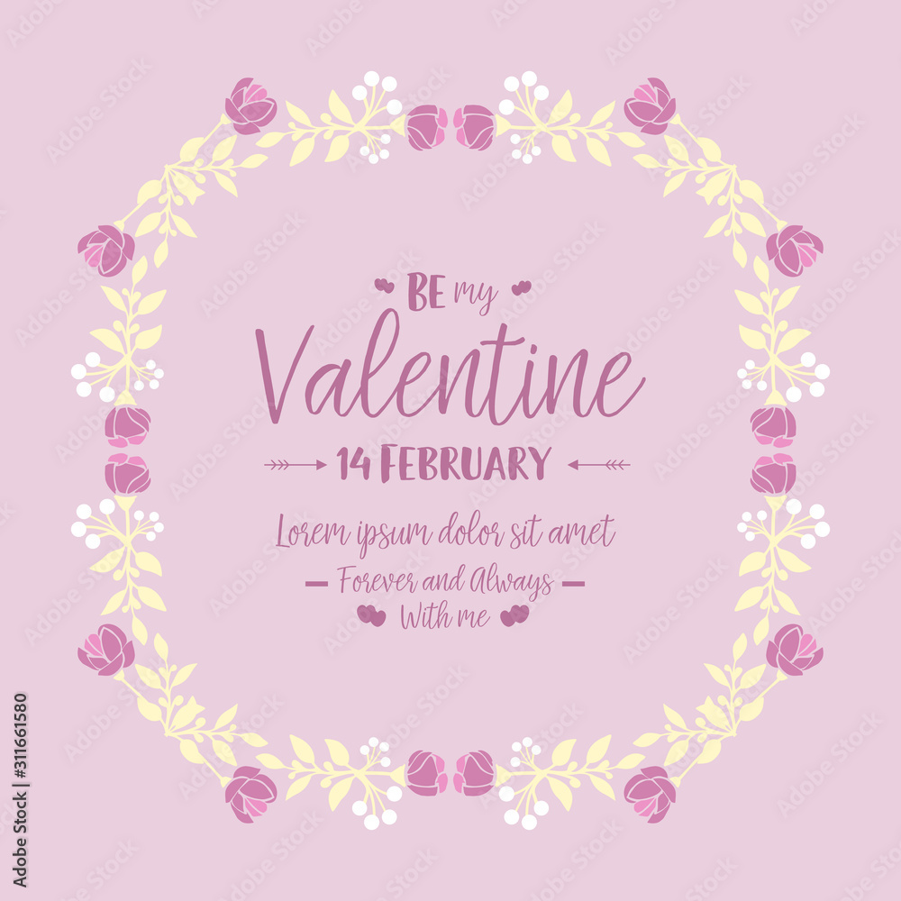 Romantic Design of pink and white flower frame, for happy valentine greeting card decor. Vector