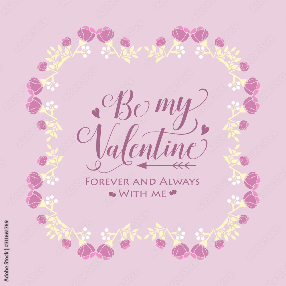 Happy valentine invitation card design, with beautiful pink and white wreath frame. Vector