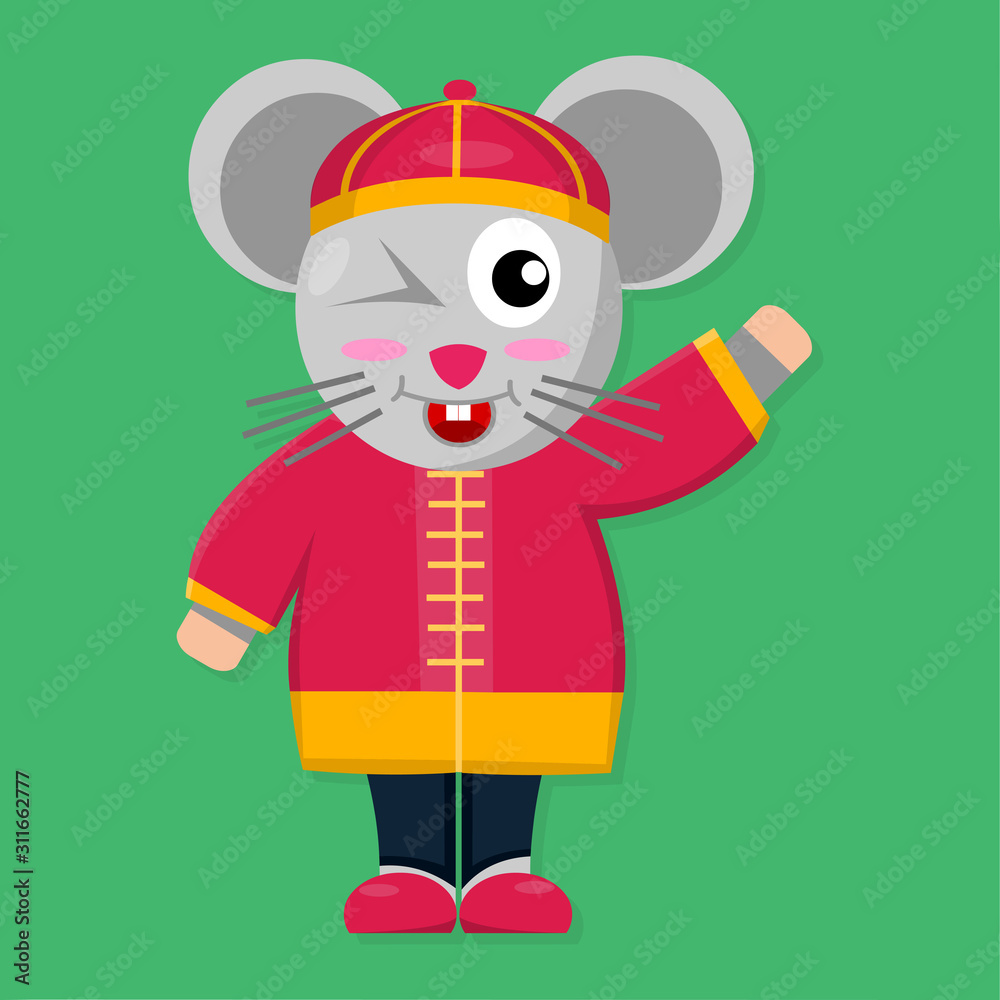 Fototapeta premium mouse wearing cheongsam for chinese new year concept vector illustration