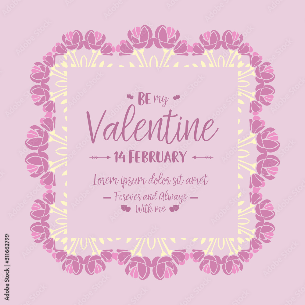 Beautiful decoration pink and white wreath frame, for happy valentine invitation card design. Vector