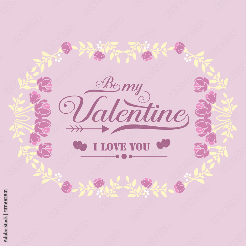 Happy valentine greeting card template, with pink and white wreath frame. Vector