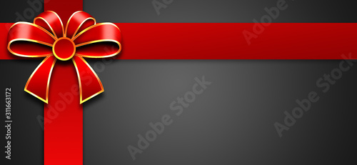 black background with bow and ribbon, Copy space background
