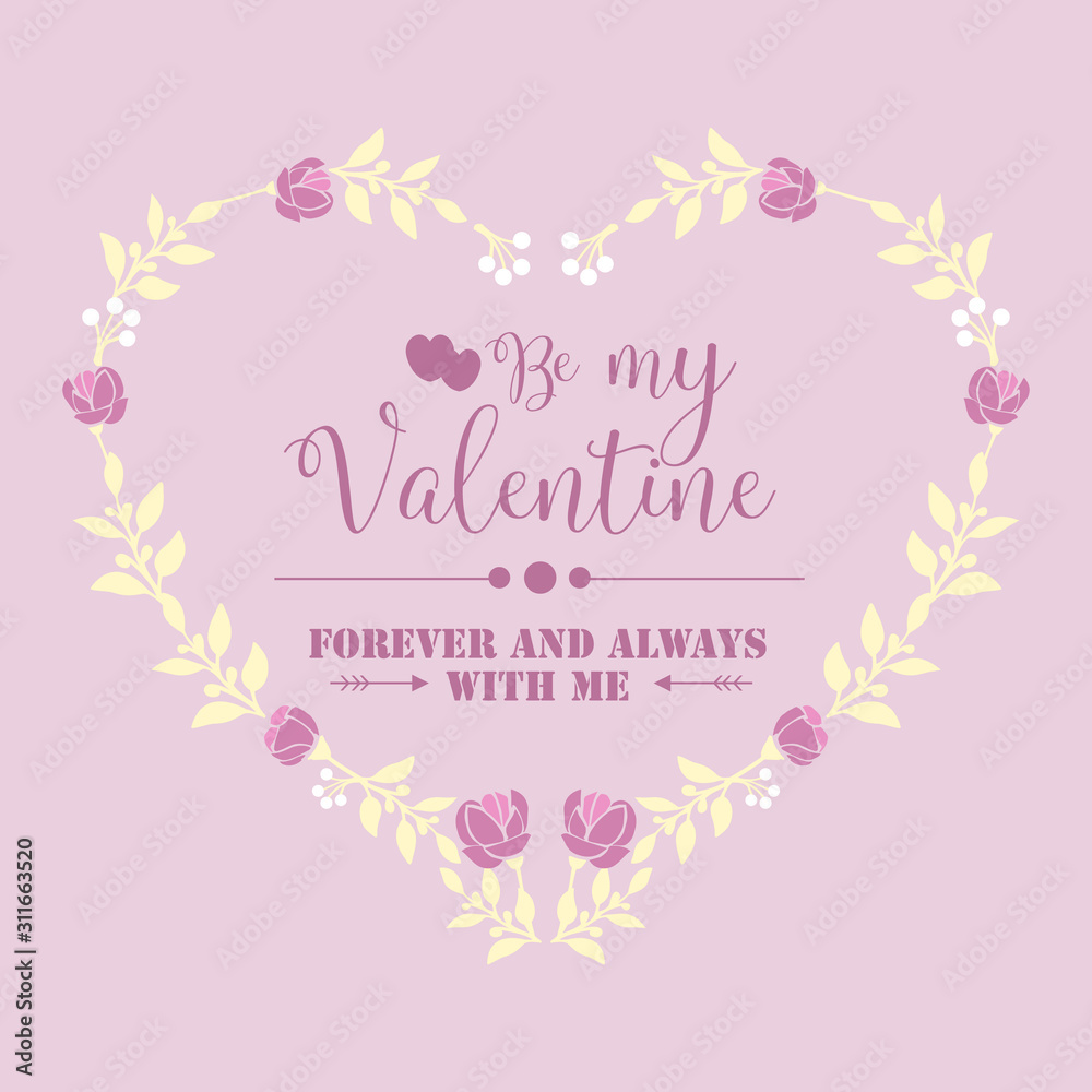 Floral frame pink and white isolated on cute pink background, for happy valentine card decor. Vector