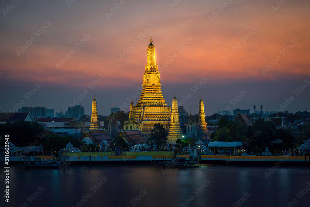 twilight night Thai temple named 