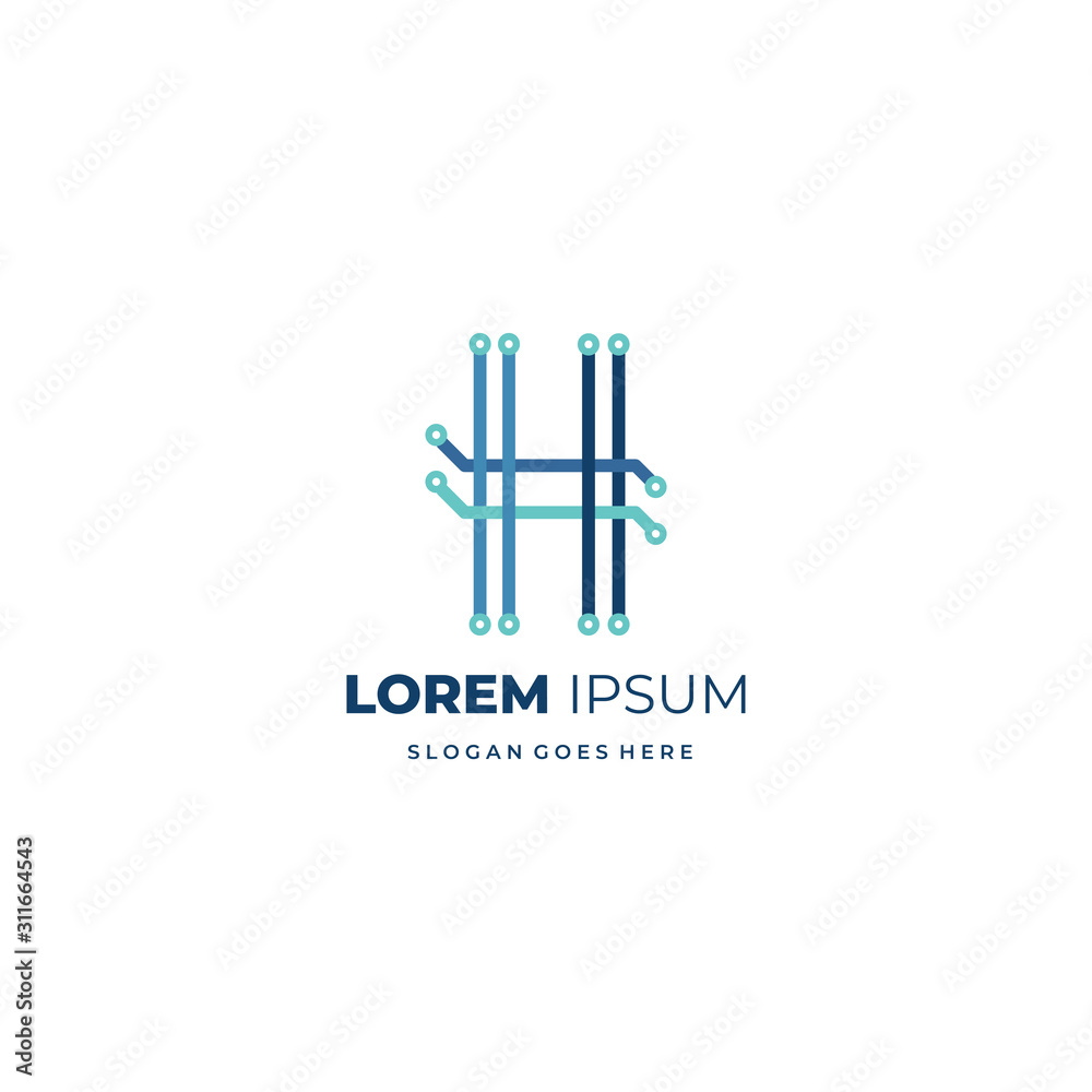 Technology logo letter H initial shape for start up and company business branding or redesign. Monoline vector style EPS 10 Technology logo letter H initial shape for start up and company business branding or redesign. Monoline vector style EPS 10