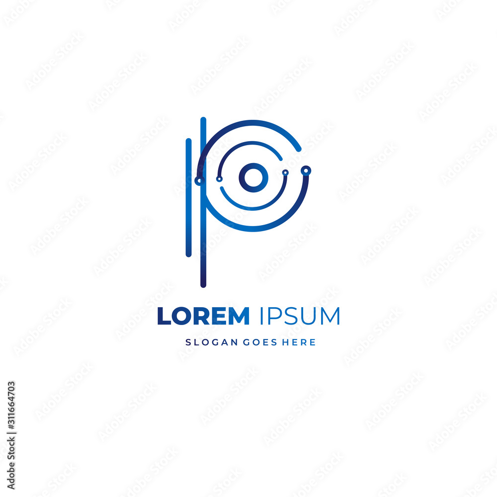 Technology logo letter P initial shape for start up and company business branding or redesign. Monoline vector style EPS 10 Technology logo letter P initial shape for start up and company business branding or redesign. Monoline vector style EPS 10