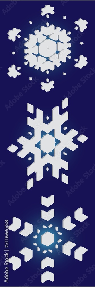 Obraz premium Set of isolated falling snowflakes on blue background.