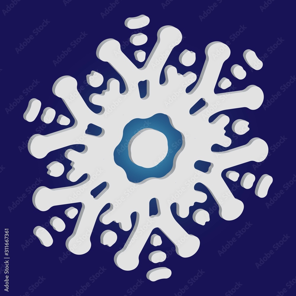 Fototapeta premium Christmas cut 3d snowflake on blue background.