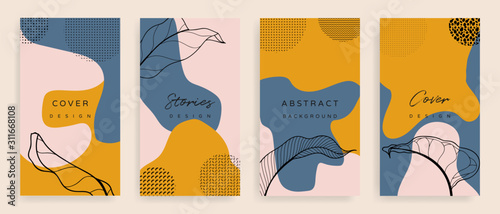 Social media stories and post creative Vector set. Background template with copy space for text and images design by abstract colored shapes,  line arts and natural shape.