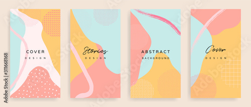 Social media stories and post creative Vector set. Background template with copy space for text and images design by abstract colored shapes,  line arts and natural shape.