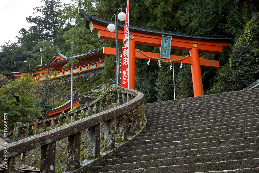 The steps leading up to the entrance of Kumano Hayatama Taisha shrine. Wakayama. Japan The steps leading up to the entrance of Kumano Hayatama Taisha shrine. Wakayama. Japan