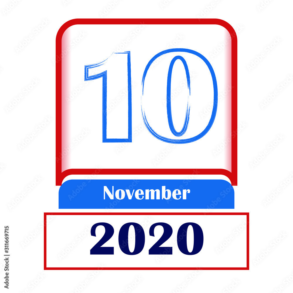 Fototapeta premium 10 November 2020. Vector flat daily calendar. Date, month. 