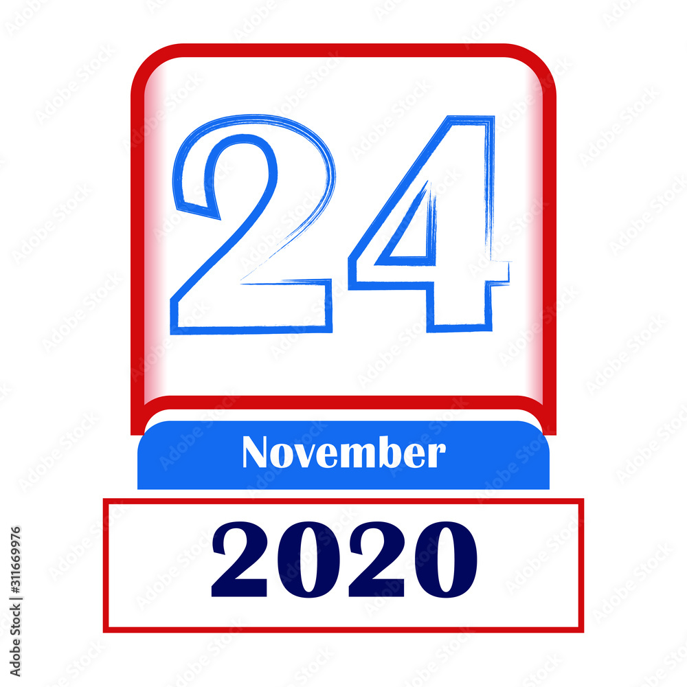 24 November 2020. Vector flat daily calendar. Date, month. 24 November 2020. Vector flat daily calendar. Date, month.