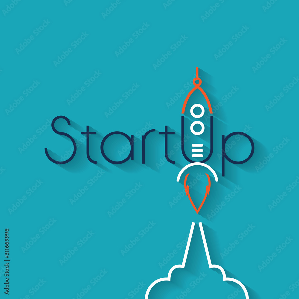 Fototapeta premium Flat rocket. Project start up. Space. Smart solutions. New product launch