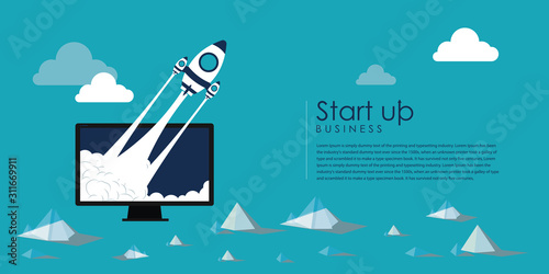 Rocket and cloud flat style isolated 