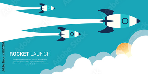 Flat design concept of startup, launch product or service. Vector illustration for website banner