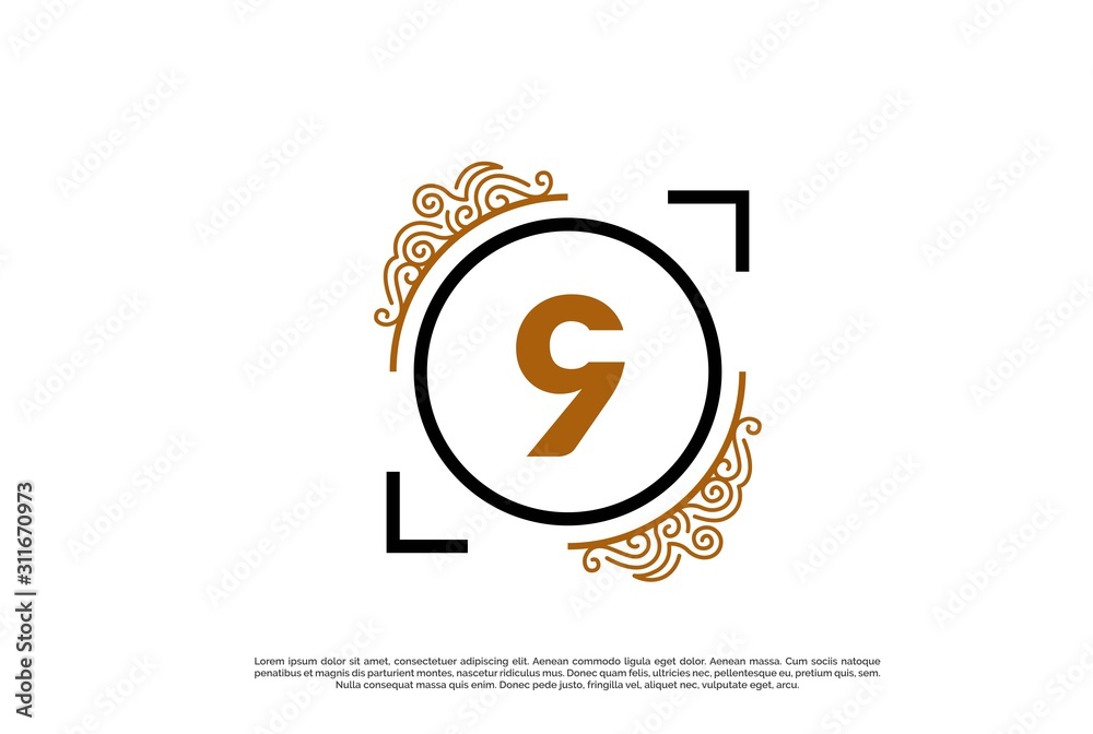Black gold royal ornament circle number 9 icon design. Vector logo template Black gold royal ornament circle number 9 icon design. Vector logo template