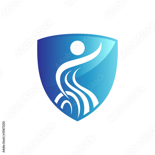 Shield logo of disabled people care and support, Disabilities charity logo,   People with disabilities protection logo, Icon help disabled people, Human sitting on the wheelchair vector illustration