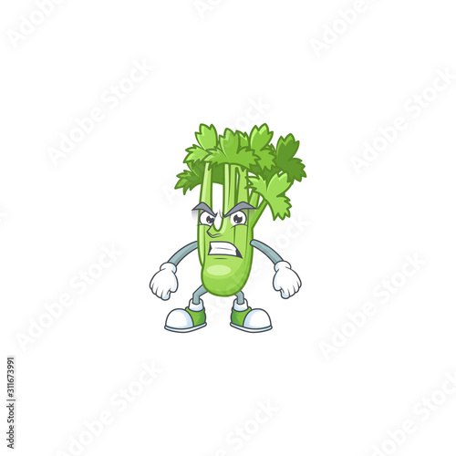 Picture of celery plant cartoon character with angry face