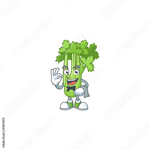 Celery plant cartoon character as a Waiter look