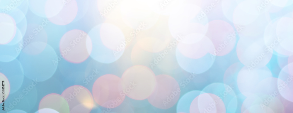 abstract blue background with bokeh lights and sunlight, panoramic background abstract blue background with bokeh lights and sunlight, panoramic background