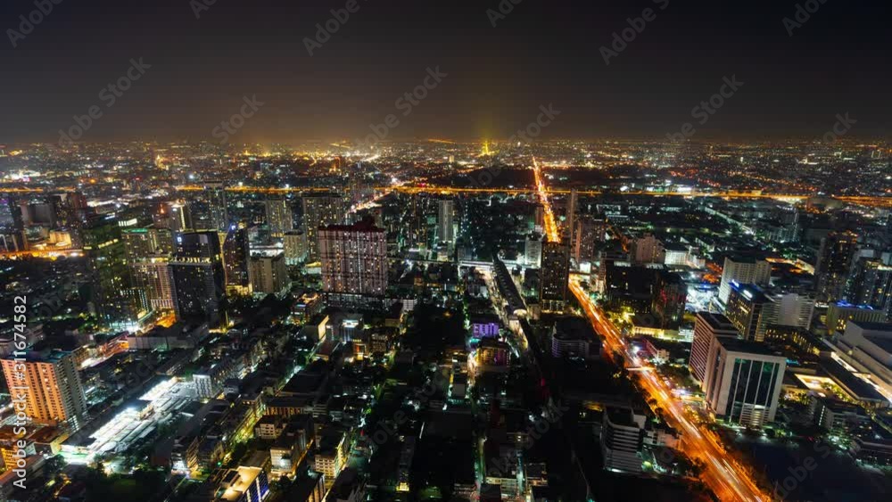 time lapse of Bangkok city downtown and road traffic at night in Thailand , Cityscape time lapse of Bangkok city downtown and road traffic at night in Thailand , Cityscape