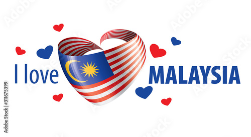 The national flag of the Malaysia and the inscription I love Malaysia. Vector illustration