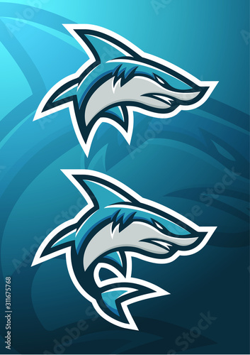stock vector shark mascot. logo, badge, esport logo, and emblem with modern illustration concept style.