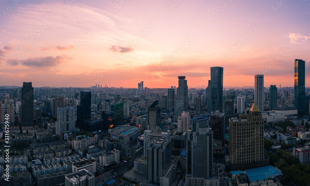 Skyline of Nanjing City at Sunset