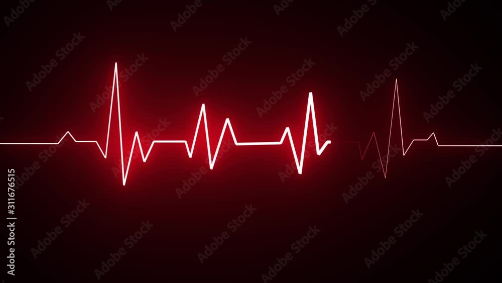 Cardiogram heartbeat heat pulse glowing red neon light loop animated background