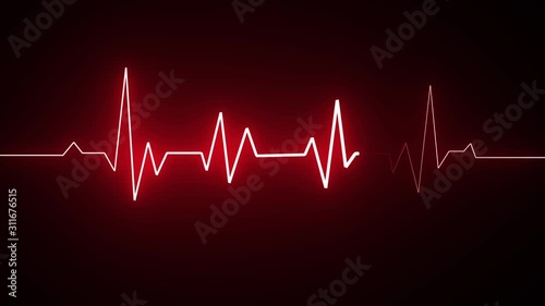 Cardiogram heartbeat heat pulse glowing red neon light loop animated background photo